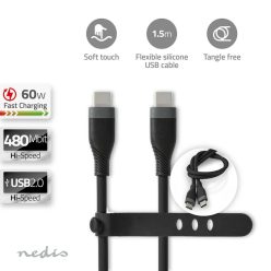   USB-C Gyorstöltő kábel - 60 W - 480 Mbps - Fekete - Szilikon - 1.5m