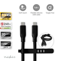   USB-C gyorstöltő kábel - USB 3.2 Gen 2 - 240 W - 8K@30Hz - 20 Gbps - Szilikon - 1 m