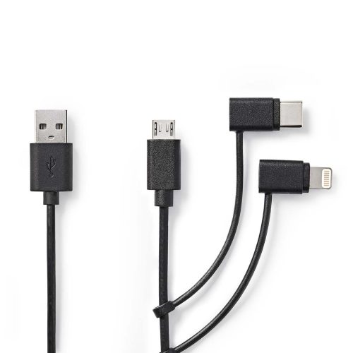 USB - micro USB / USB-C / Apple Lightning kábel - 12 W - 1 m - Fekete