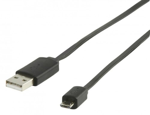 micro USB - USB lapos kábel 1m - fekete