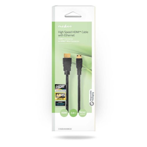mini HDMI - HDMI kábel + ethernet 2m