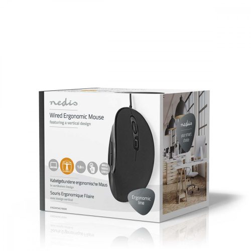 Nedis ergonomikus jobbkezes egér - Vezetékes - 3200 DPI - 6 gomb (ERGOMSWD100BK)