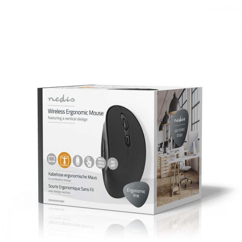 Nedis ergonomikus jobbkezes vezeték nélküli egér - 3200 DPI - 6 gomb (ERGOMSWS100BK)