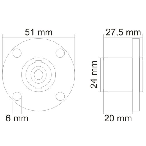 Beépíthető speakon aljzat - Kerek 51 mm