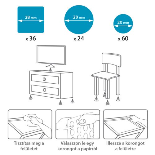 Öntapadós Bútoralátét Filcpárna - Fehér
