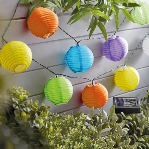 Szolár színes lampion füzér - 10 db - 2,5 m