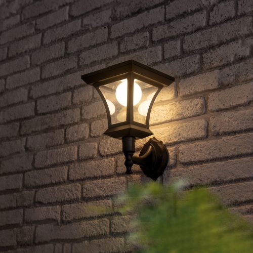 LED-es szolár lámpa - fali - 21 x 21 cm - 8 LED - fekete - melegfehér
