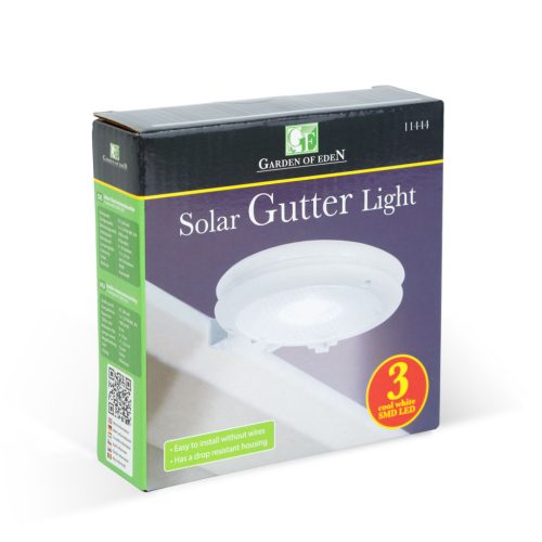Napelemes Kerítés Lámpa -  Ereszcsatorna világítás - 3 hidegfehér SMD LED - Fehér