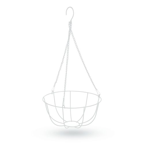 Akasztható fém kosár virágcserépek rögzítéséhez - 25 cm - fehér