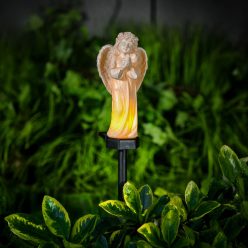   Szolár angyalka - madárral - 1 melegfehér LED - műgyanta - 48 x 11 x 6,5 cm