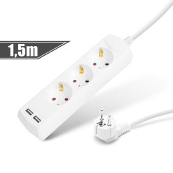   Hálózati Elosztó 3-as - USB porttal - 3 x 1,5 mm² - 1,5 m
