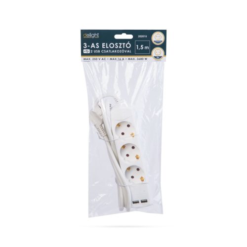 Hálózati Elosztó 3-as - USB porttal - 3 x 1,5 mm² - 1,5 m