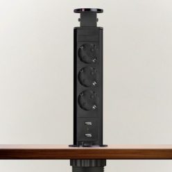 Süllyeszthető elosztó 3 aljzat - 2db USB port - Fekete