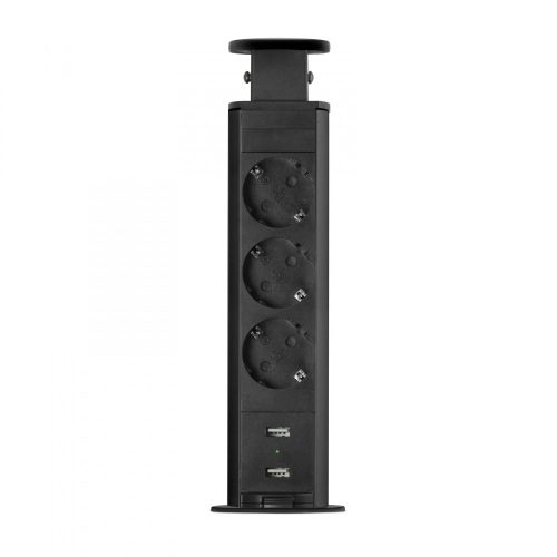 Süllyeszthető elosztó 3 aljzat - 2db USB port - Matt Fekete