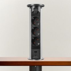  Motoros Süllyeszthető Rejtett Elosztó - USB / USB-C töltő - Ezüst