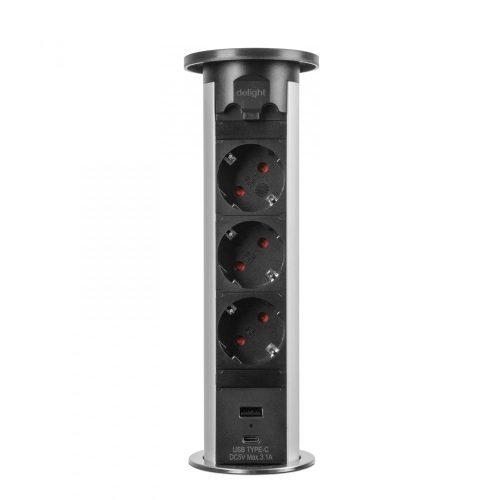 Motoros Süllyeszthető Rejtett Elosztó - USB / USB-C töltő - Ezüst