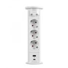 Motoros Süllyeszthető Rejtett Elosztó - USB / USB-C töltő - Fehér