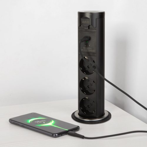  Motoros Süllyeszthető Rejtett Elosztó - Touch Controll - USB / USB-C töltő  - Fekete