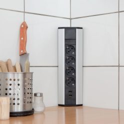 Sarokelosztó 4 aljzattal - 2 x USB - Alumínium ház