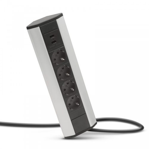 Sarokelosztó 4 aljzattal - 2 x USB - Alumínium ház
