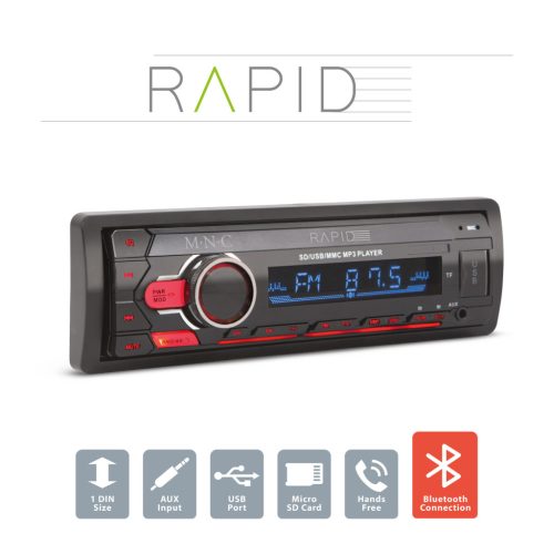 MNC Rapid Fejegység Rapid - 1 DIN - 4 x 50 W - BT - MP3 - AUX - SD - USB