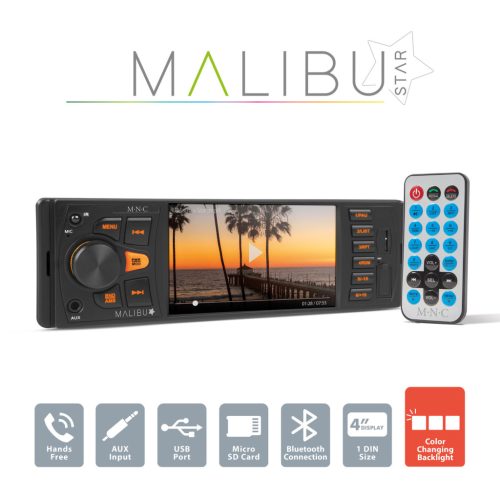 MNC Multimédiás fejegység Malibu Star - 1 DIN - 4 x 50 W - BT - MP3 - AUX - SD - USB