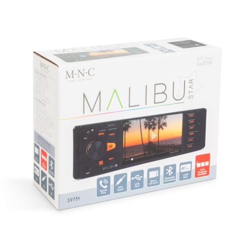 MNC Multimédiás fejegység Malibu Star - 1 DIN - 4 x 50 W - BT - MP3 - AUX - SD - USB