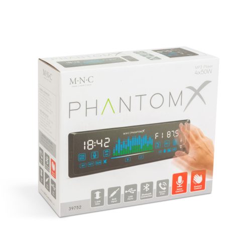 MNC PhantomX Fejegység - 1 DIN - 4 x 50 W - gesztusvezérlés - BT - MP3 - AUX - USB