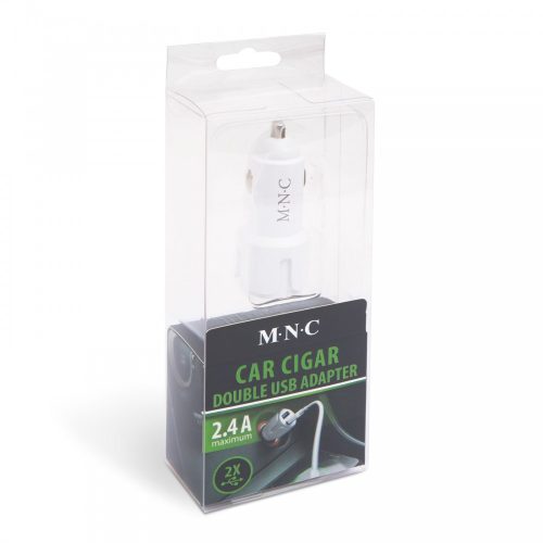 M.N.C. Autós szivargyújtó töltő - 2 USB aljzat - Fehér