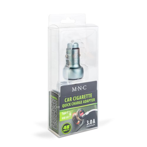 Autós szivargyújtó töltő - USB-C - USB-A - PD  QC gyorstöltés - Feszültségkijelzés - 48W