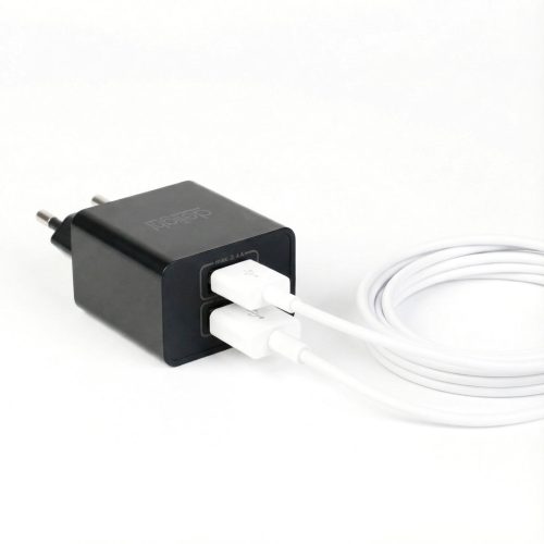 Dupla USB portos fekete fali töltő fej 2.4A teljesítménnyel
