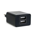 Delight 2 USB portos fekete töltő adapter 