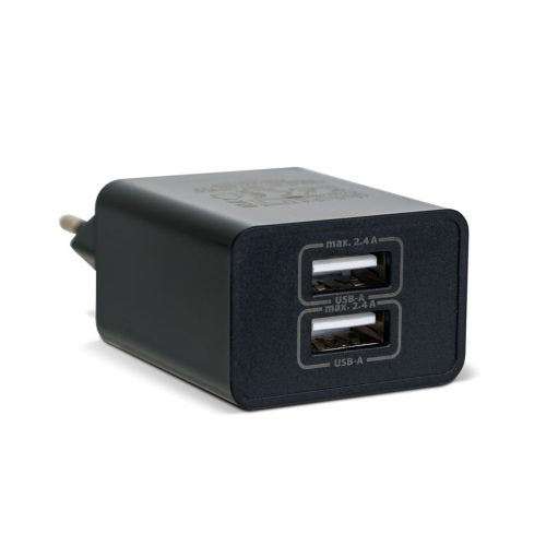Delight 2 USB portos fekete töltő adapter 
