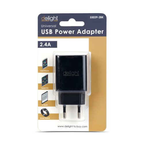 Delight fekete hálózati adapter 2 darab USB-A porttal