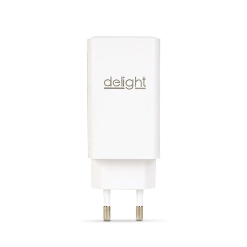 Delight 65W PD és QC 3.0 gyorstöltő adapter fehér színben