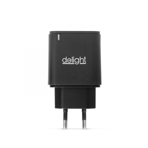 Delight hálózati USB-C gyorstöltő 20W PD – LED visszajelzővel - Fekete