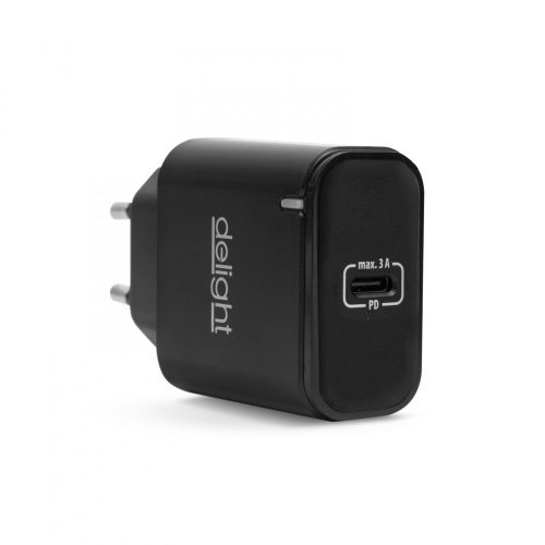 Delight hálózati USB-C gyorstöltő 20W PD – LED visszajelzővel - Fekete