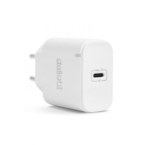 Delight hálózati USB-C gyorstöltő 20W PD - LED visszajelzés - Fehér