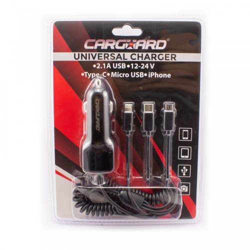Carguard Univerzális USB töltő, USB + micro USB + iPhone Lightning csatlakozással