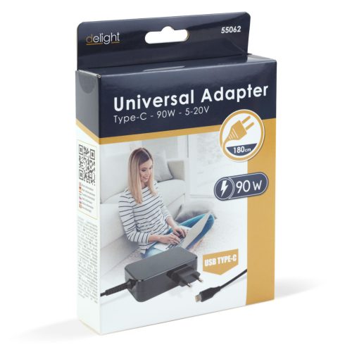 Delight Hálózati USB-C adapter - 90W - 5-20V - 1,8 m