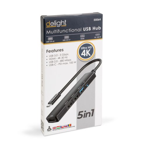 Multifunkciós USB Hub - HDMI + USB-C 5Gbps - 3x USB-A - 100 W