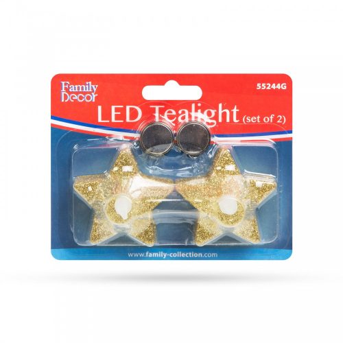 LED teamécses 5 cm - Csillag alakú - Arany színű - 2 db