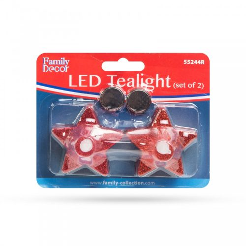 LED teamécses 5 cm - Csillag alakú - Piros színű - 2 db