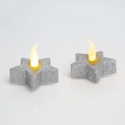 LED teamécses 5 cm - Csillag alakú - Ezüst színű - 2 db