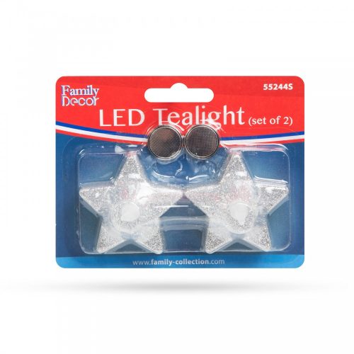 LED teamécses 5 cm - Csillag alakú - Ezüst színű - 2 db