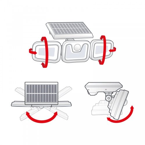 Napelemes mozgásérzékelős LED reflektor - 3 forgatható COB led - 3 funkció
