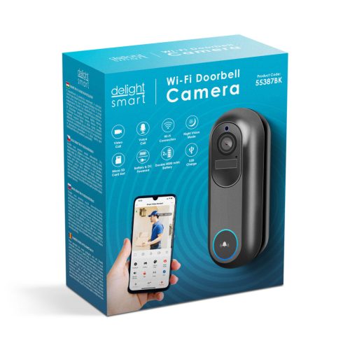 Delight Okos Csengő - akkumulátoros 12V - MicroSD FHD PIR - fekete