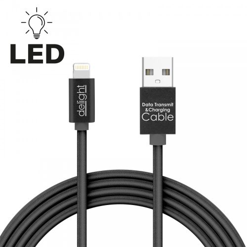 Delight iPhone Lightning USB kábel - LED világítás - fekete - 1 m