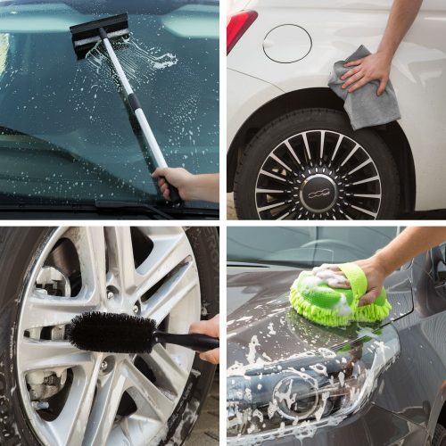 Autóápolási tisztítócsomag - mikroszálas kendő, szivacs, felnitisztító, ablaklehúzó