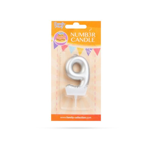 Számgyertya Ezüst - 6 x 3 cm - 9